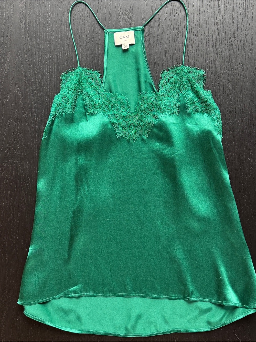 CAMI - Emerald - Lace Trim Silk Top - Size XS - Never Worn